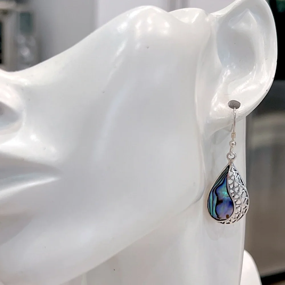 Abalone Shell Sterling Silver Dangle Earrings - Picture 2 of 11